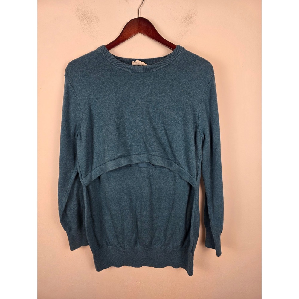 Seraphine Maternity Nursing Sweater Teal Blue Cotton Lift Up Access Large